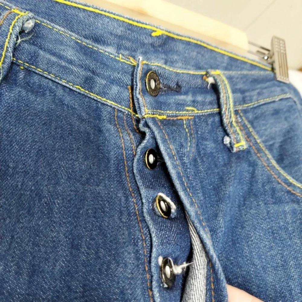 RMC Red Monkey Men Jean Shorts 38 Vintage Y2K Blue Denim Button Fly‎ Embroidered